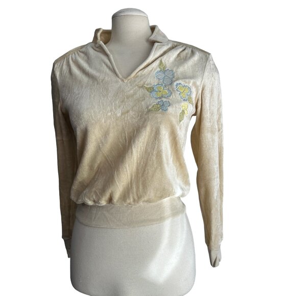 Sultra Vintage 70's Terry Cloth Velour Collared Blouse Long Sleeve Sz Large Yell - Picture 11 of 12